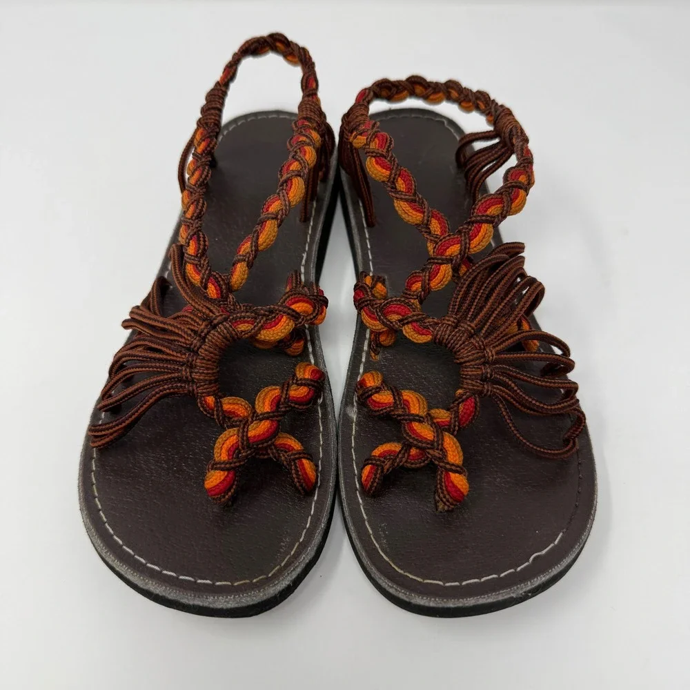 Free Ways Sandals Size Small Open Toe‎ Multi Color Braided Strap Sandals Women's